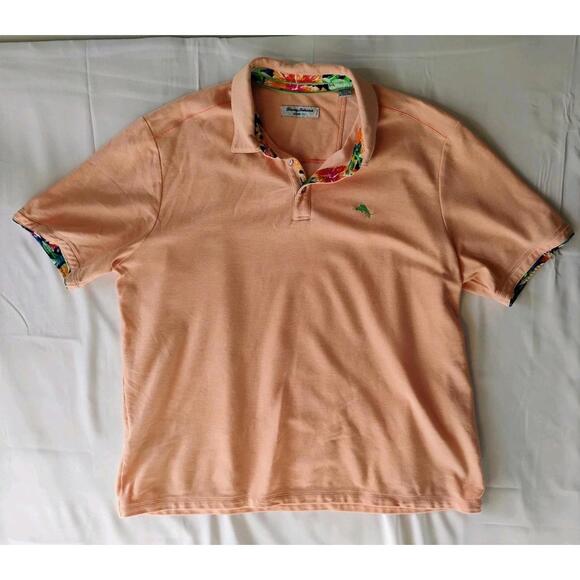 Tommy Bahama Island Zone Polo Island Trim Short Sleeve Orange Flip Cuff XXL - Picture 1 of 4